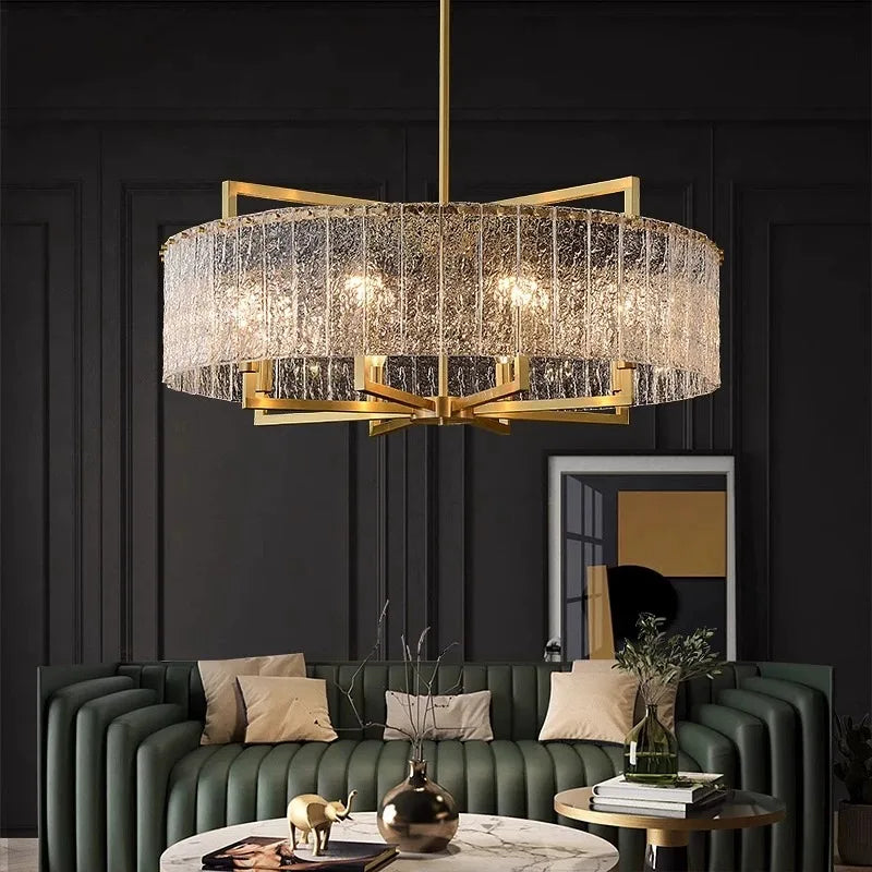 suspension lumineuse moderne élégante or noir transparent verre strié chambre salon restaurant