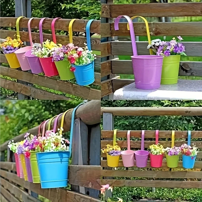 pots fleurs suspendus métal couleur aléatoire rustique fixations anse drainage extérieur vintage