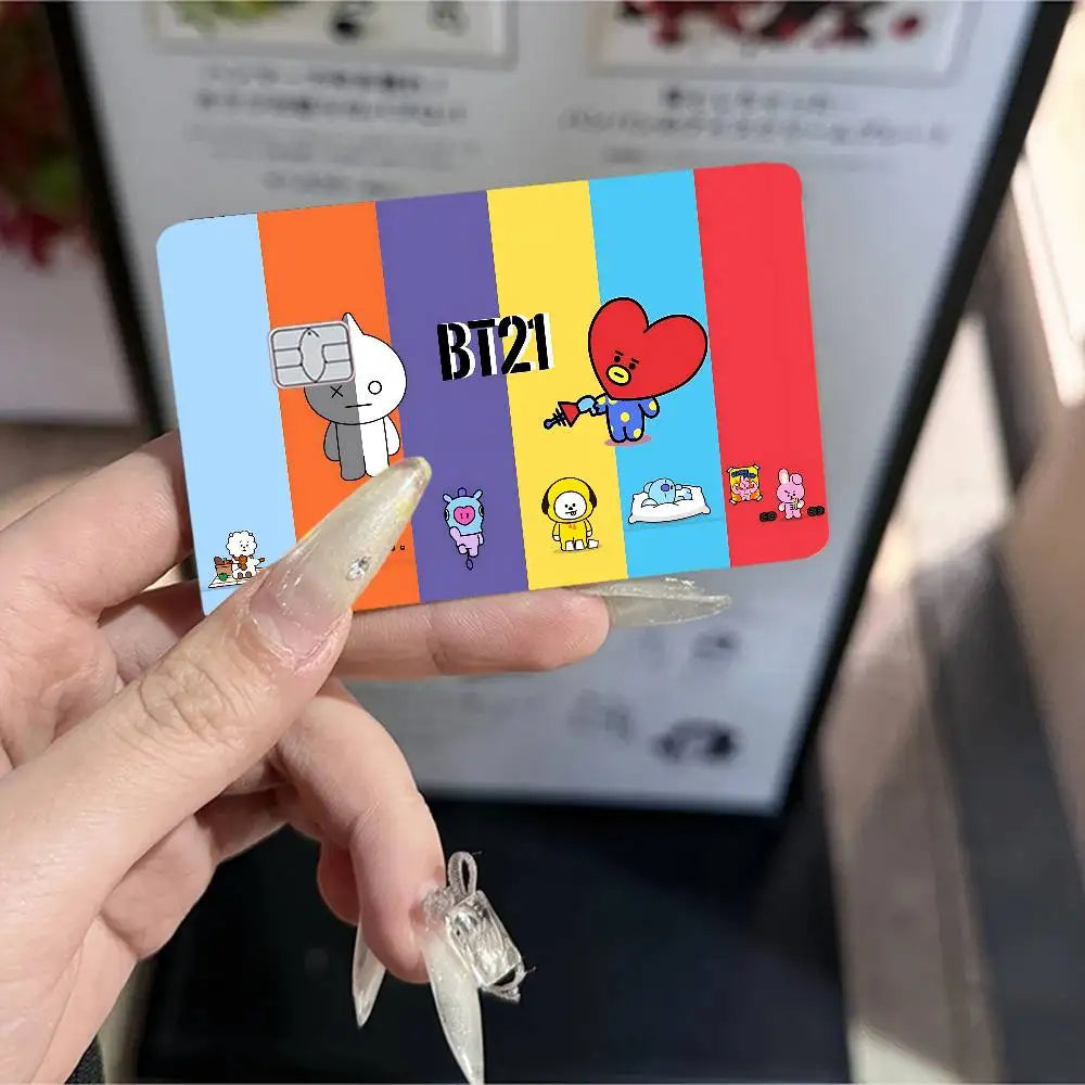 autocollants carte banque cartes modernes dessin animé personnages bt21 coeurs waterproof réutilisables bleu orange