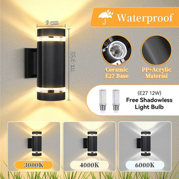 applique murale extérieure moderne noire rayures blanches lampe led double douille e27 étanche