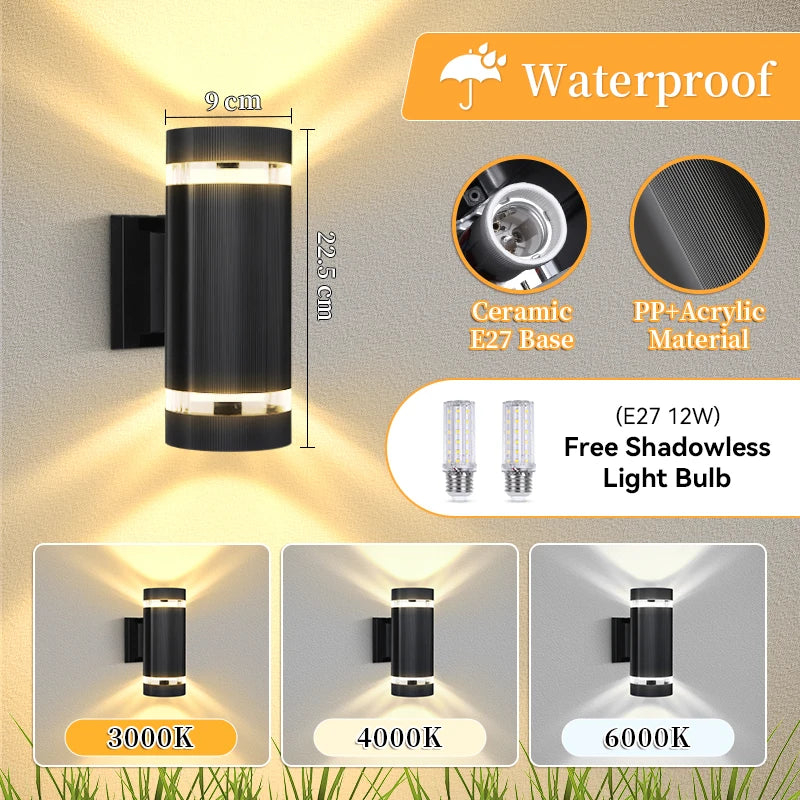 applique murale extérieure moderne noire rayures blanches lampe led double douille e27 étanche