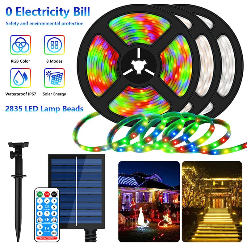ruban led solaire multicolore modes points lumineux moderne clips