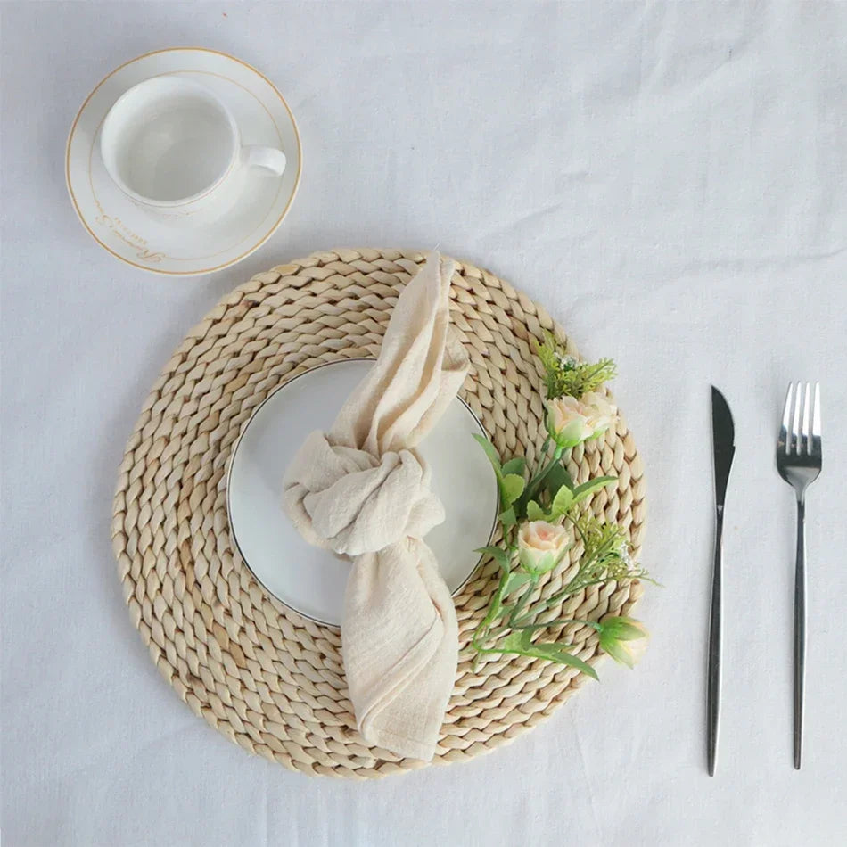 serviettes table réutilisables coton 40x40cm beige gris texture moderne rustique adhésif