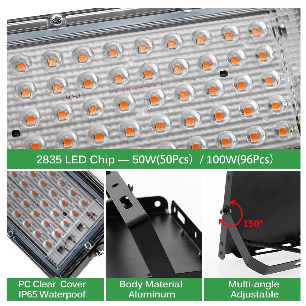 lampe led culture vegetale noire 100w 200w 300w 50w ip65 waterproof moderne tringle