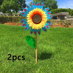 décoration extérieure fleur artificielle jaune rouge bleu vert rayonnante pétale verte tringle jardin cour
