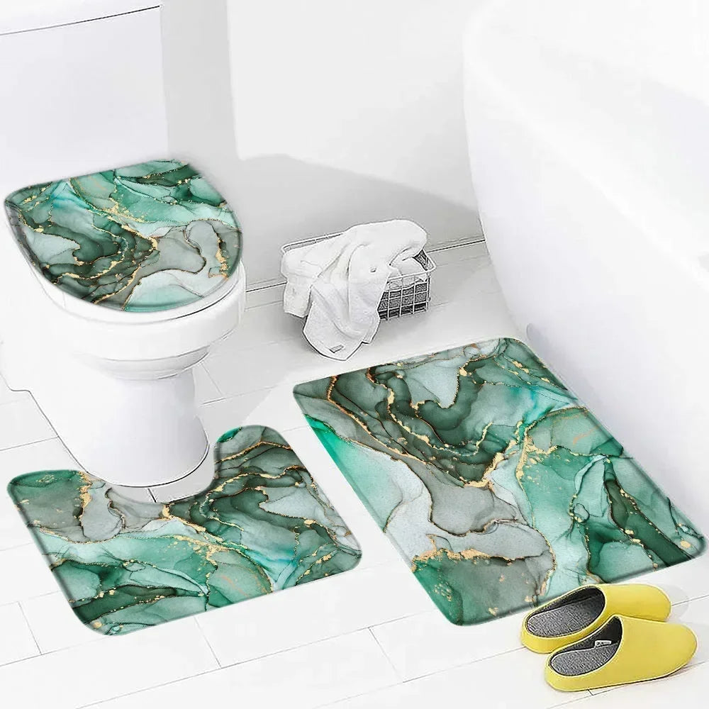 tapis toilette moderne marbre abstrait bleu vert violet non glissant salle bain ensemble pièces