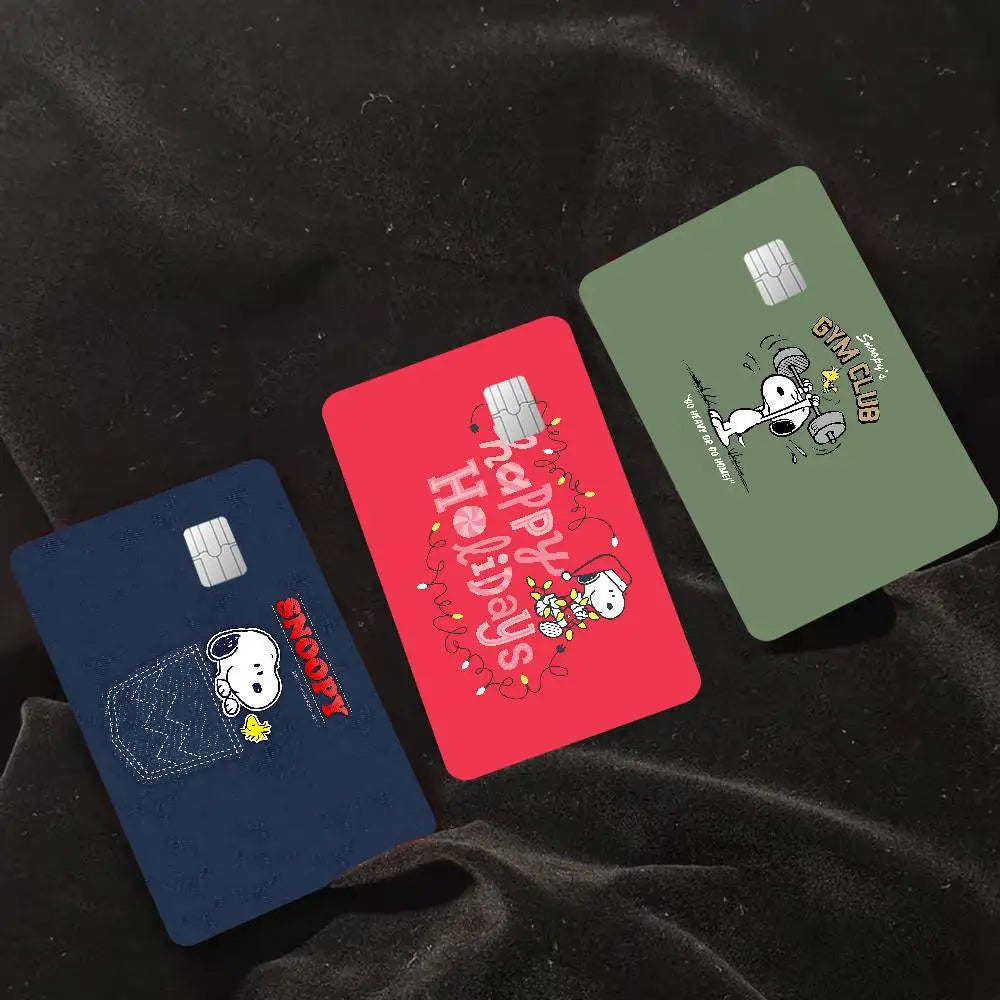 autocollant carte credit snoopy happy holidays bleu marine moderne