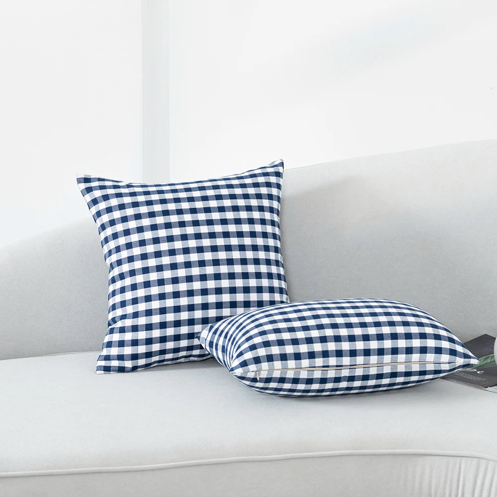 coussin carré bleu marine carreaux blanc moderne adhésif décoratif canapé lit voiture 30x50 45x45