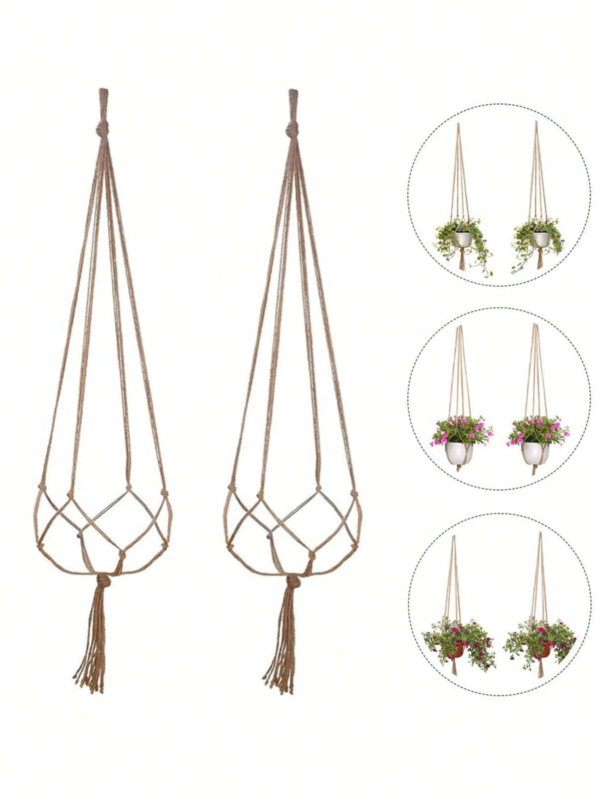 support plante suspendue macramé boho fibre végétale beige artisanalintérieurextérieur