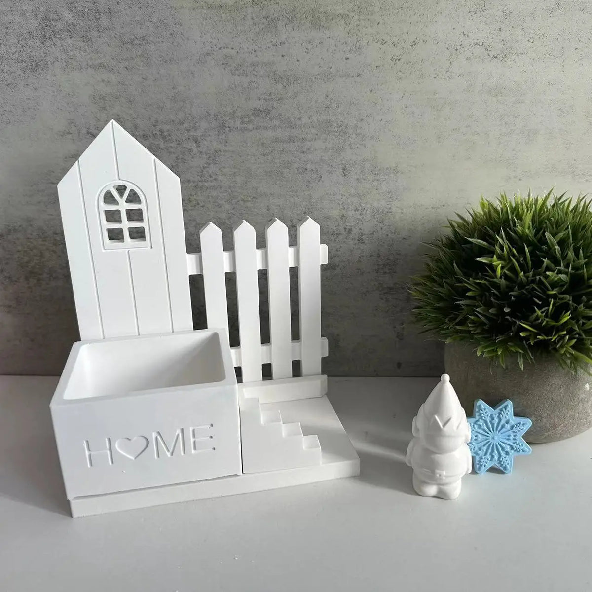 boîte décorative silicone blanc rustique gravé plantes pot trousseau mariage