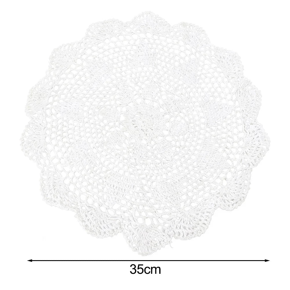 serviette table traditionnelle motif floral crochetée diamètre 35cm blanc