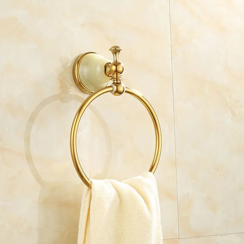 ensemble porte serviettes accessoires salle bain doré classique fixations vis porte serviettes double niveau