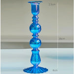 bougeoir moderne verre bleu cobalt texture ondulée décoration intérieure vase support blanc bougie blanche