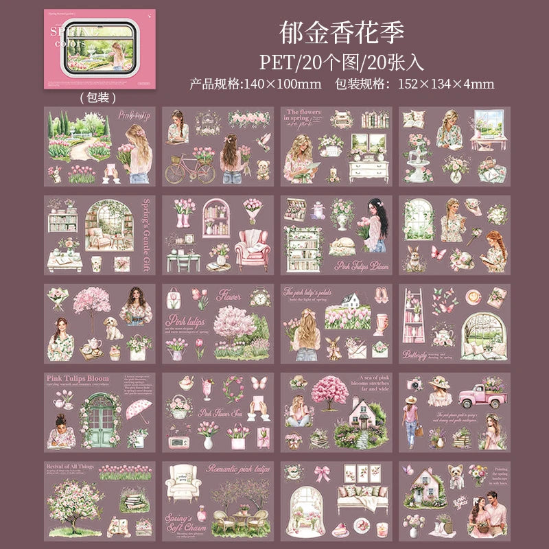 livre autocollants illustrations vintage fleurs papillons textes couleurs printemps jardin