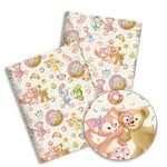 papier cadeau dessins animés ours lapins chats blanc noir rose clair beige