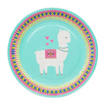 assiettes papier motif ethnique gobelets serviettes colorées alpaga coeurs rose bleu vert clair