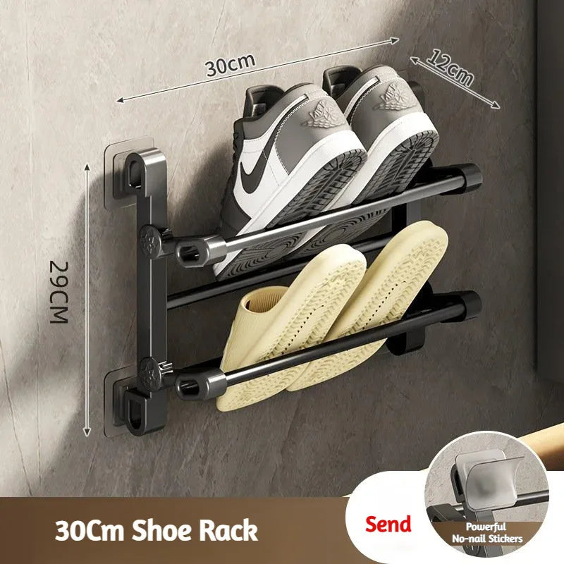 support mural chaussures noir clips barres horizontales moderne 30 50 65 cm