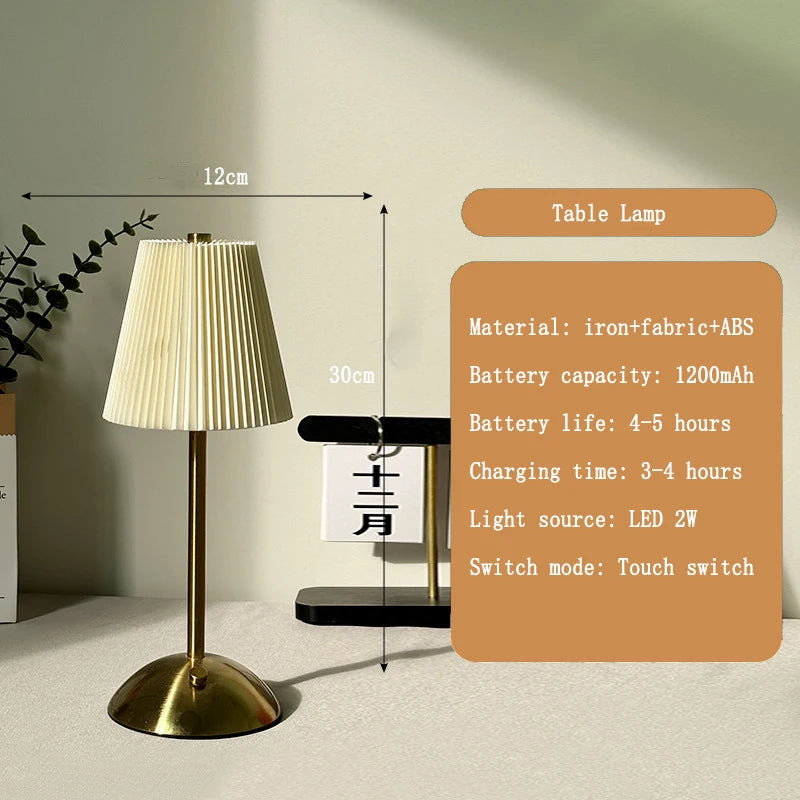 lampe table moderne or noir blanc plissée abat jour rechargeable certifications vde ul rohs