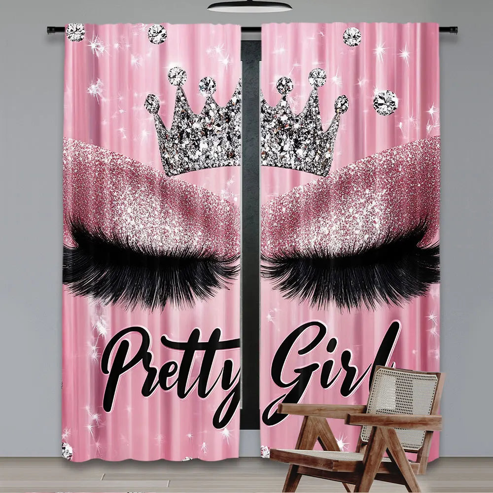 rideau moderne rose pâle princesse strass couronne mèches cils opaquet polyester 100 grande taille
