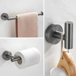 ensemble quincaillerie bain moderne porte serviettes porte rouleau papier toilette crochet mural gris métallisé