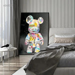 affiche moderne graffiti ours kawaii street art multicolore toile imprimée chambre decoration