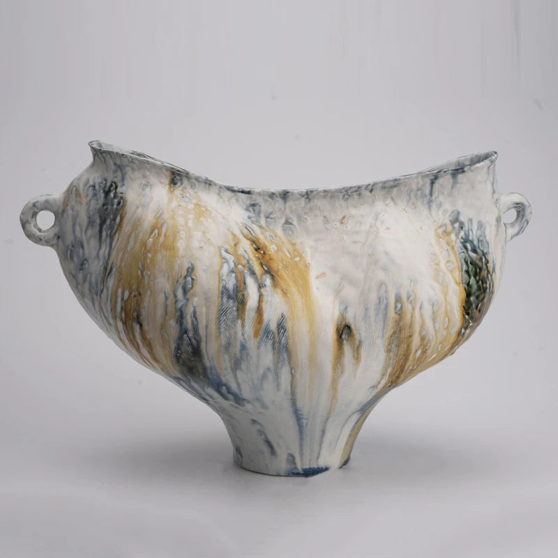vase céramique bleu marron abstraction moderne minimaliste artisanalintérieur rustic organique