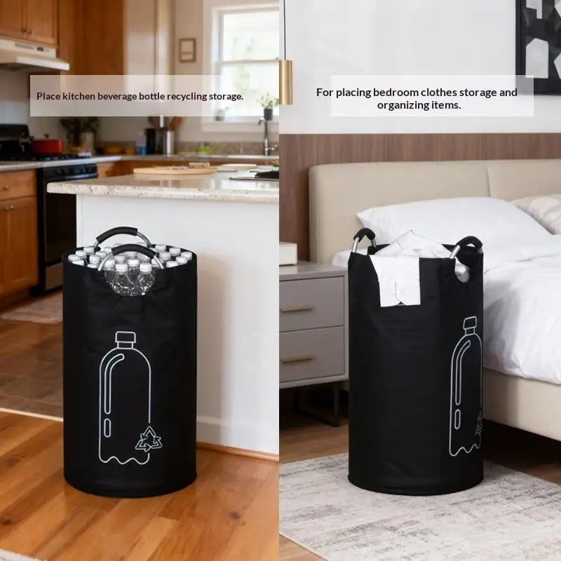 sac linge pliable noir recyclage moderne bouteille symbol imprimé texturé élégant rangement