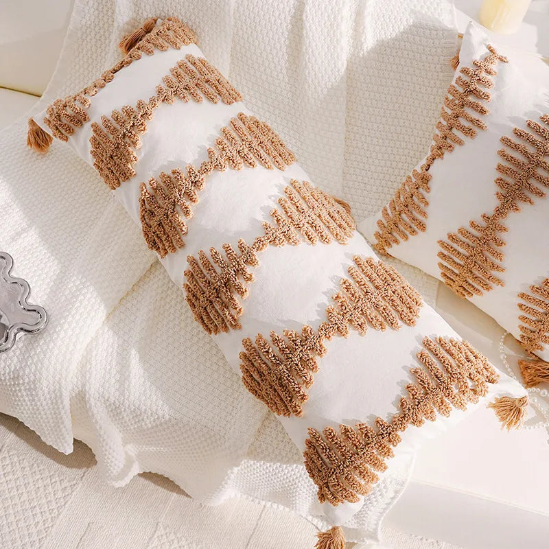 housse coussin décorative mouton rayures beige blanc moderne coton salon chambre maison