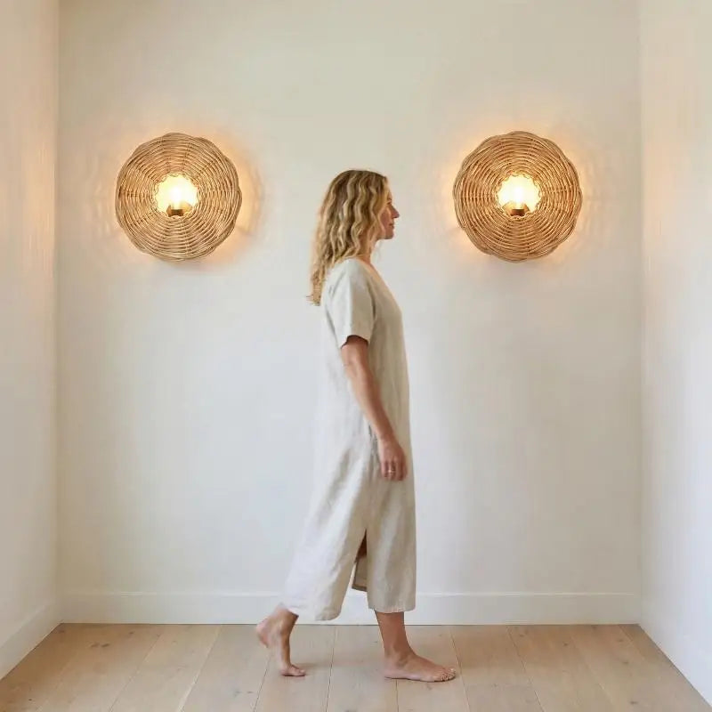 lampe suspendue tressée rotin naturelle rustique boho chic tringle opacité intérieur decoration