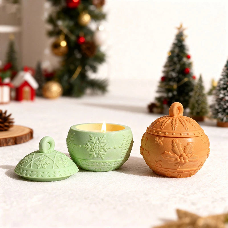 boules noel silicone flocons neige branches houx décoratives traditionnelles vert orange blanc