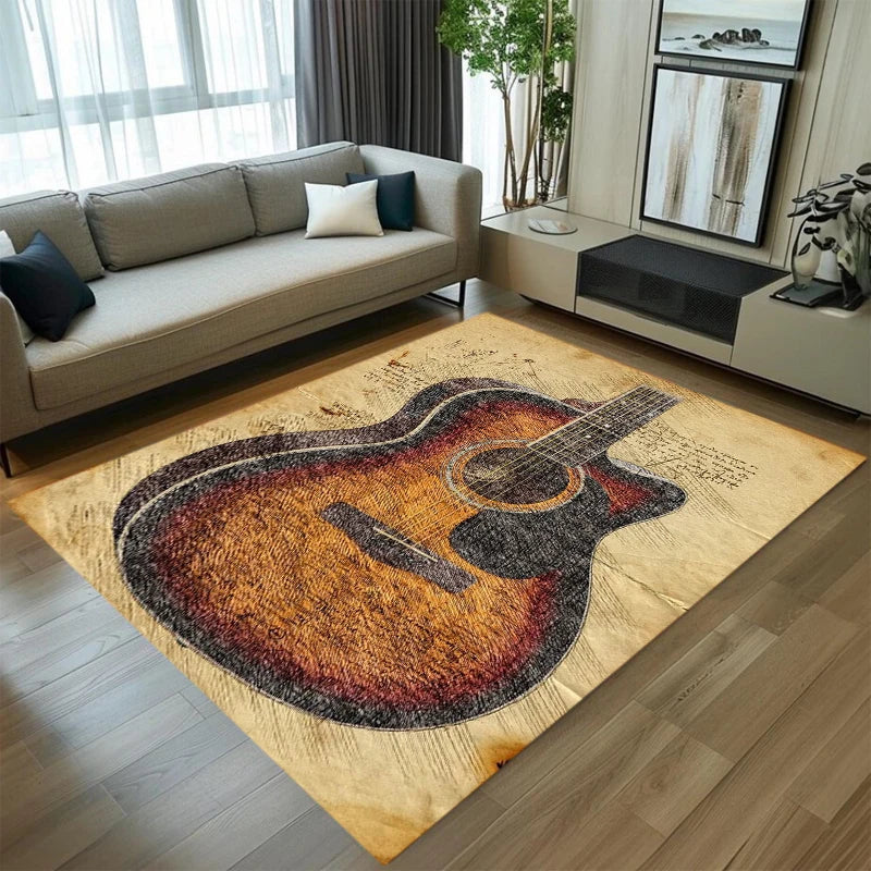 tapis vintage guitare rock noir rouge blanc salon chambre décoration moderne jazz musical