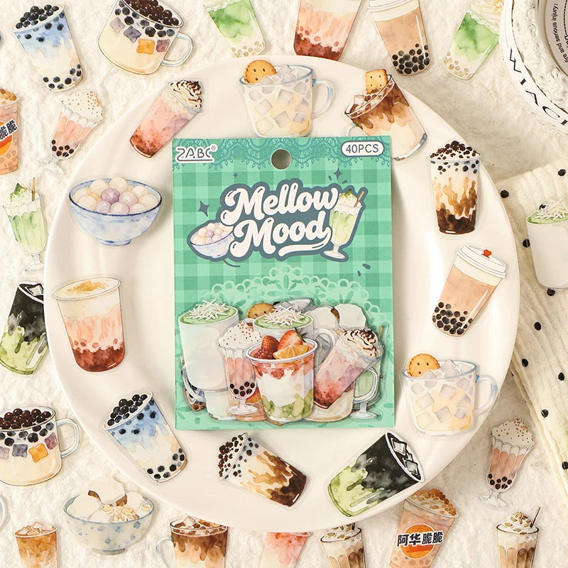 autocollants boissons aquarelle fruits bouteilles verres opaques illustratifs scrapbooking artisanat collage journaling