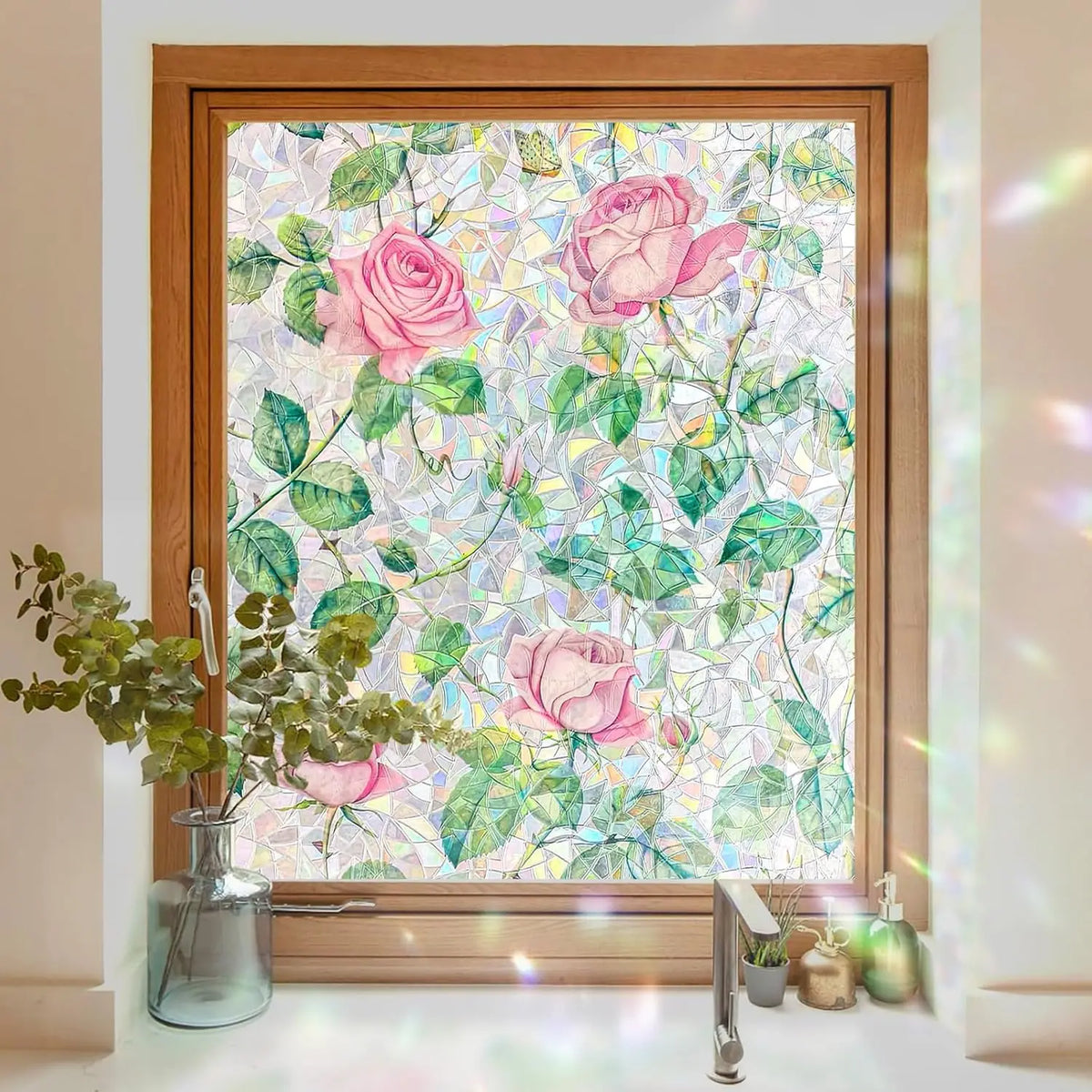 film fenêtre adhésif rose floral protection uv isolante thermique vintage 120x200cm