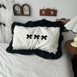 ensemble literie housse couverture taies nœuds noirs volants blancs filles doux