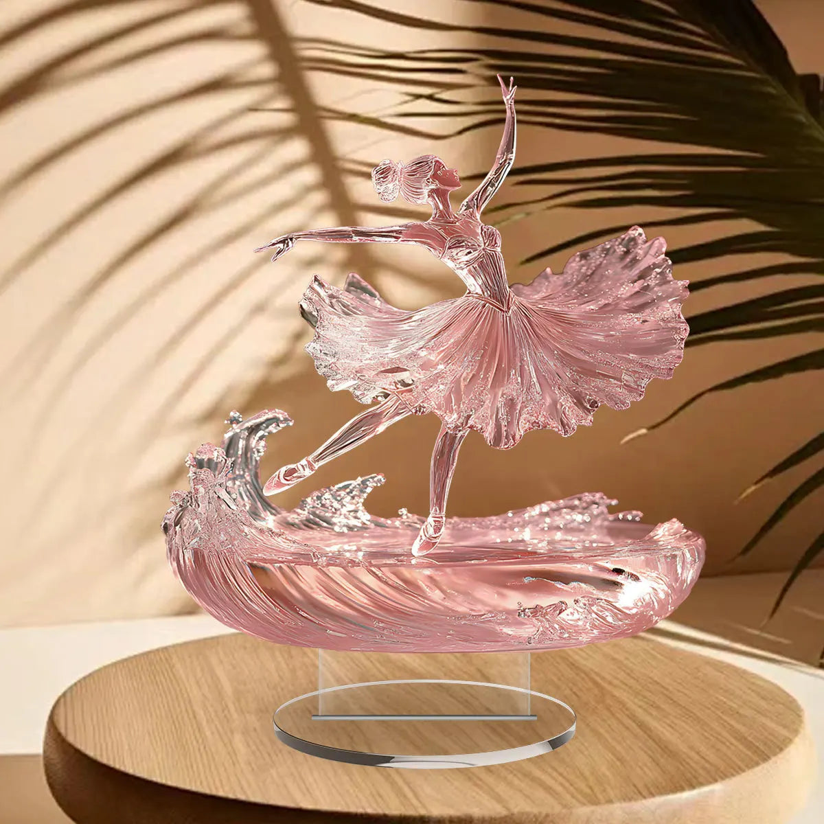 danseuse ballet sculpture art contemporain rose pâle tutu ondulations base transparente décoration intérieure 20cm