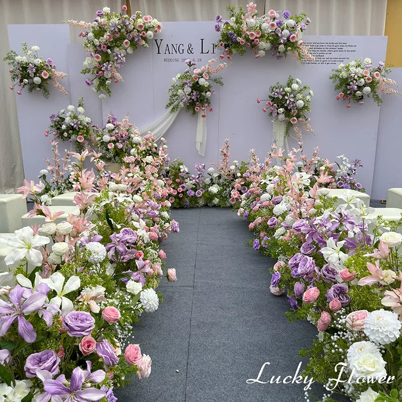 décoration mariage extérieur fleurs artificielles rose blanches romantique suspension fils