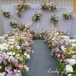 décoration mariage extérieur fleurs artificielles rose blanches romantique suspension fils