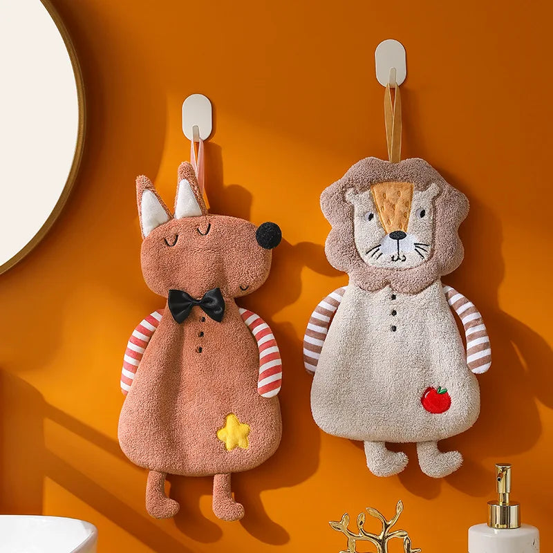 serviettes toilette animaux mignons gris beige rose douces absorbantes enfants déco chambre salon