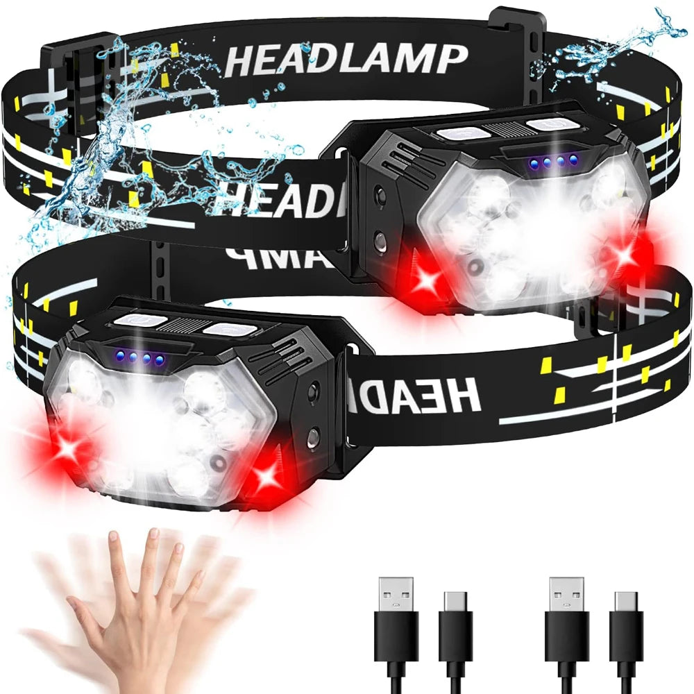 lampe frontale led ultra brillante rechargeable sensor mouvement noir rayures