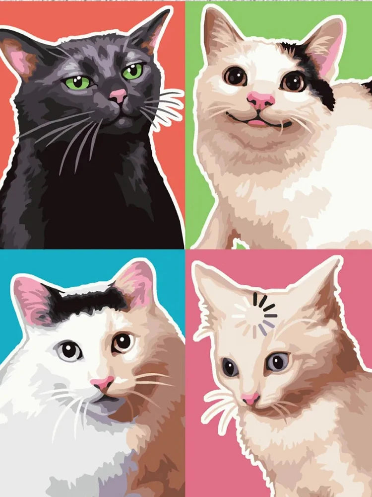 tableau peindre diy chats moderne peinture l'eau guide pinceaux toile opaques pop art decoration