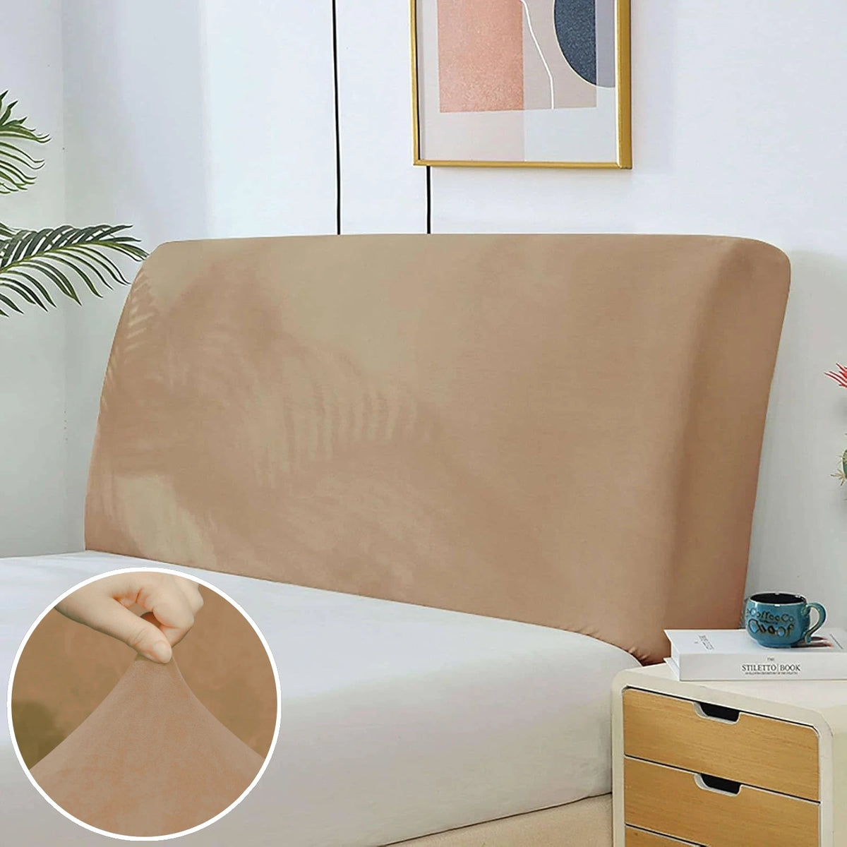 couvre tête lit velours beige moderne adhésif protection chambre maison 200cm