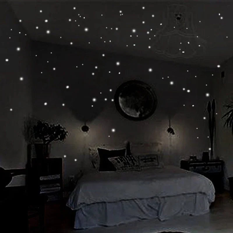 sticker mural lumineux étoiles noir blanc décoration chambre enfant moderne fête fluorescente