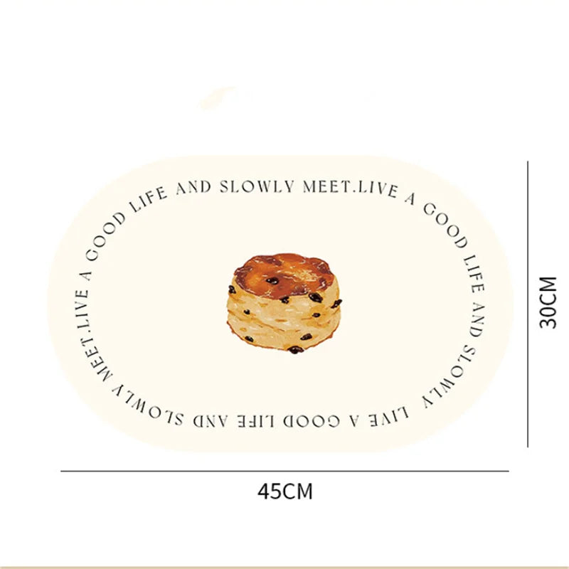 tapis table moderne beige muffins illustration vivre bien 45cm 30cm minimaliste textes