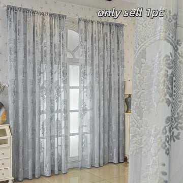 rideau classique semi transparent broderie florale beige gris clair fenêtre balcon salon chambre coucherextérieur