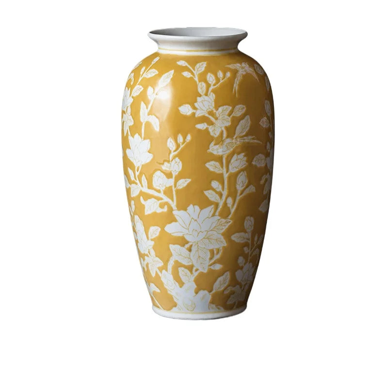 vase table céramique moderne jaune blanc fleurs hydroponique artisanal ornement classique