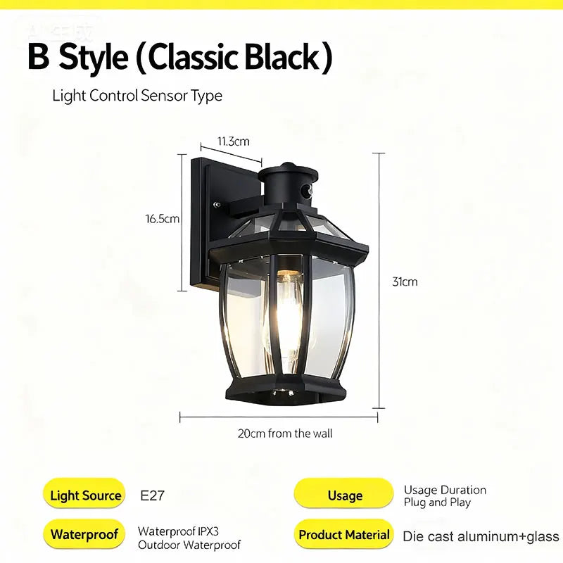 lampe murale extérieure hydrofuge bronze noir verre transparent classique fixations lumière led