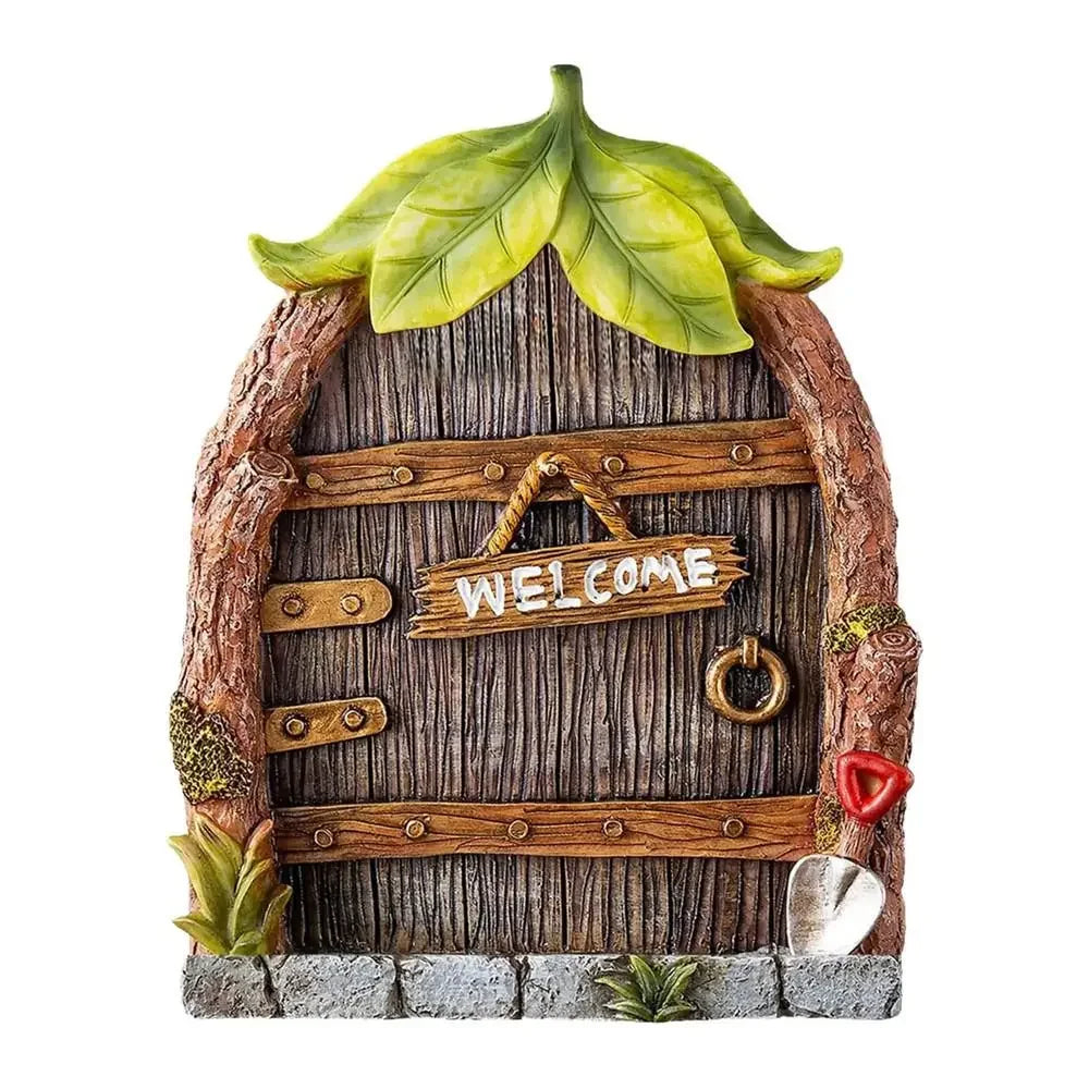 décoration extérieure porte fée bois feuilles pierre adhésif bienvenue fantaisie rustique jardin ornement