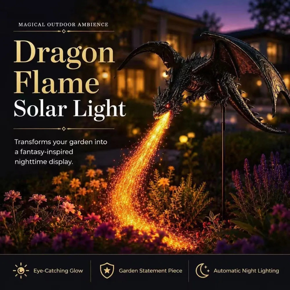lampe solaire résine dragon noir relief brillant fantaisie moderne tringle jardin halloween