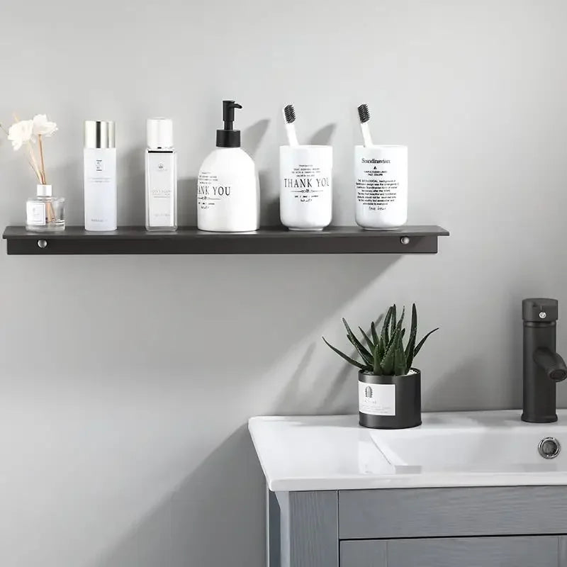 étagères murales modernes gris métallique lisses résistantes adhésives acier inoxydable respectueuses l’environnement multifonctionnels cosmétiques
