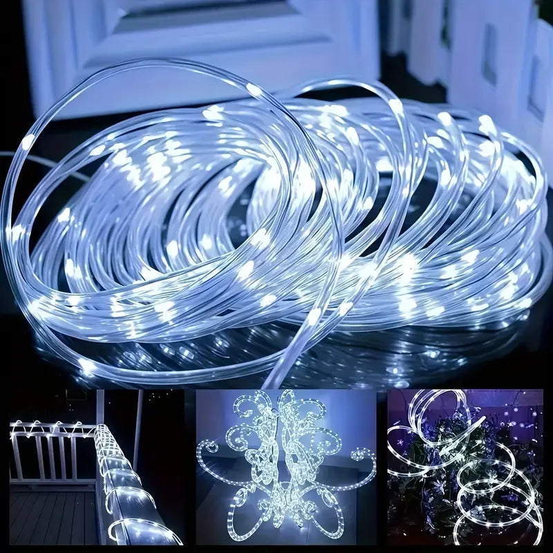 guirlande lumineuse led solaire extérieure blanche moderne 100 led 22mètres fixée piquet